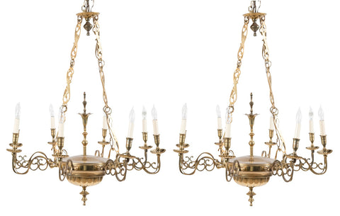 Pair of Queen Anne Style Brass Chandeliers