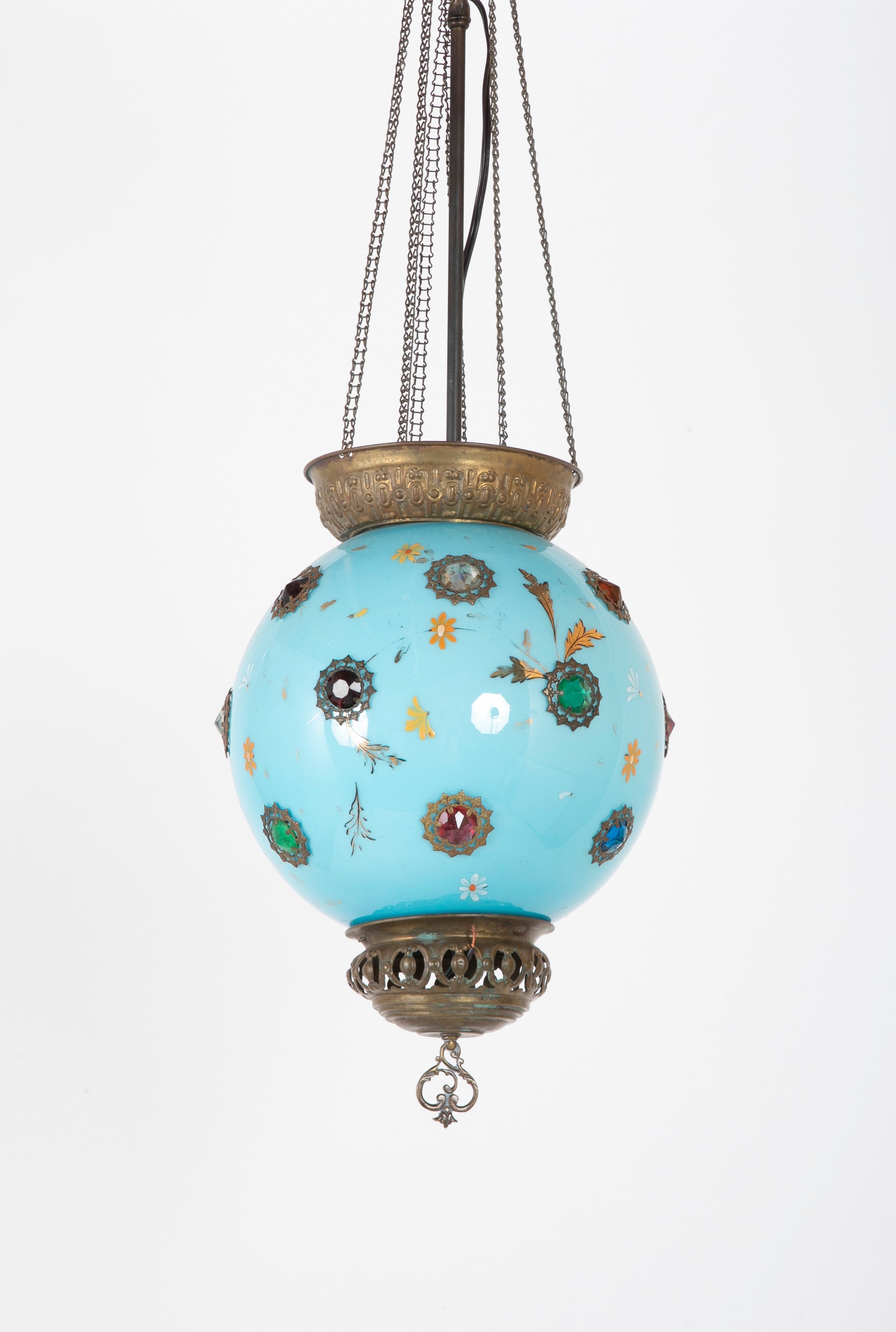 Early 20th Century Turquoise Bohemian Glass Pendant Light