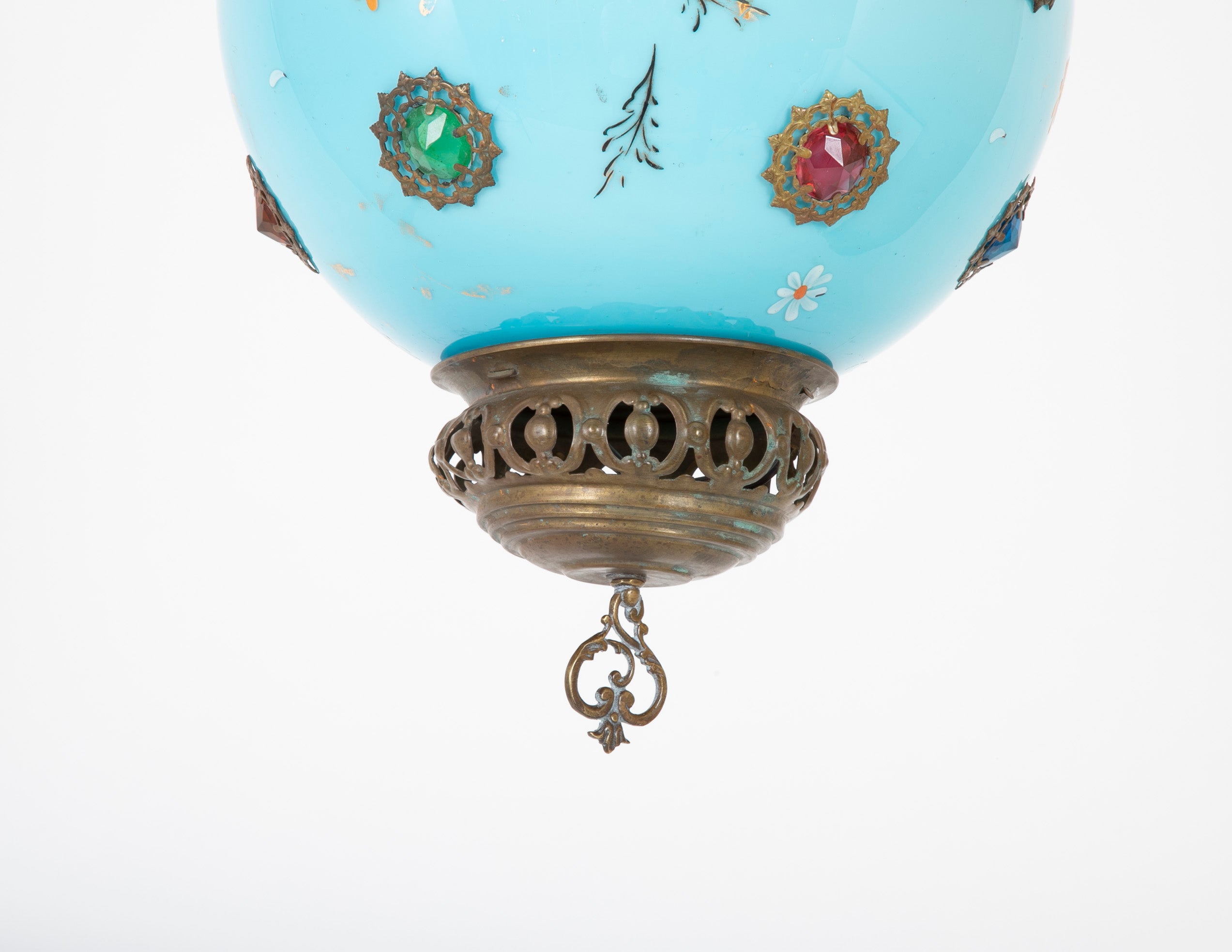 Early 20th Century Turquoise Bohemian Glass Pendant Light