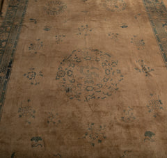 Chinese Carpet with Floral and Eyed Border Around Field of 5 Medallions