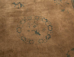 Chinese Carpet with Floral and Eyed Border Around Field of 5 Medallions