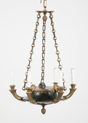 Fine French Empire Style Patinated & Gilt Bronze Chandelier