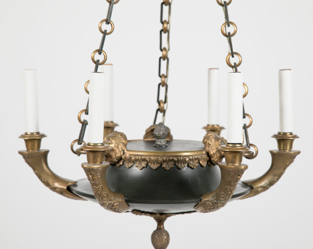Fine French Empire Style Patinated & Gilt Bronze Chandelier