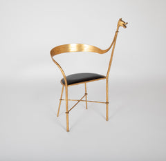 Giovani Bauci Gilded Metal and Leather Armchair