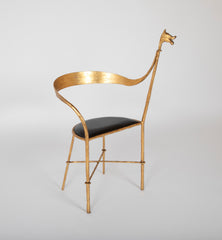 Giovani Bauci Gilded Metal and Leather Armchair