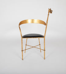 Giovani Bauci Gilded Metal and Leather Armchair