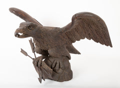 Outstanding Large Oak Carved Eagle Grasping Shield with Three Arrows in His Talons