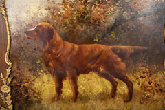 Oil on Canvas Portrait of a Setter or Golden Retriever Signed Clarence E. Braley