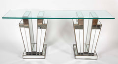 French Art Deco Mirrored Glass Console Table