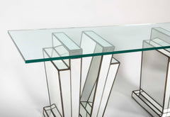 French Art Deco Mirrored Glass Console Table