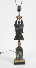 Pair of Bronze & Ormolu "Winged Victory" Lamps with Marble Bases