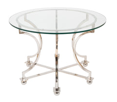 Highly Polished Silver Metal Base Glass Top Table