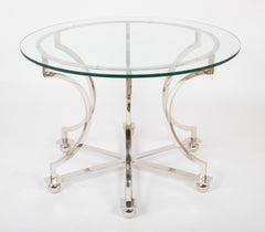 Highly Polished Silver Metal Base Glass Top Table