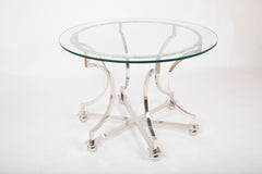 Highly Polished Silver Metal Base Glass Top Table