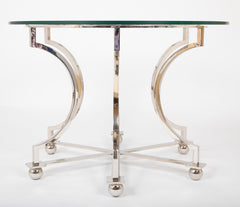 Highly Polished Silver Metal Base Glass Top Table