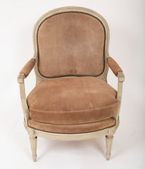 A Pair of Louis XVI Style Suede and Painted Armchairs by Maison Jansen