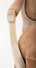 A Pair of Louis XVI Style Suede and Painted Armchairs by Maison Jansen