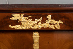 A Molitor French Empire Flame Mahogany and Gilt Bronze Commode with Rouge Griotte