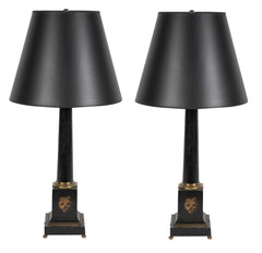 SOLD Pair of English Painted Tole Lamps