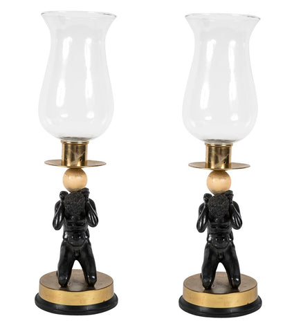 Pair of Art Deco Figural Hurricane Lamps