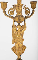 Pair of Russian Empire D'ore Bronze Candelabra with Porphyry Base