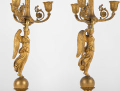 Pair of Russian Empire D'ore Bronze Candelabra with Porphyry Base