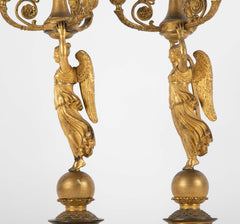 Pair of Russian Empire D'ore Bronze Candelabra with Porphyry Base