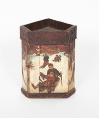 Rare Miniature Eastern European Corner Cupboard with Painted Children Sledding Motif