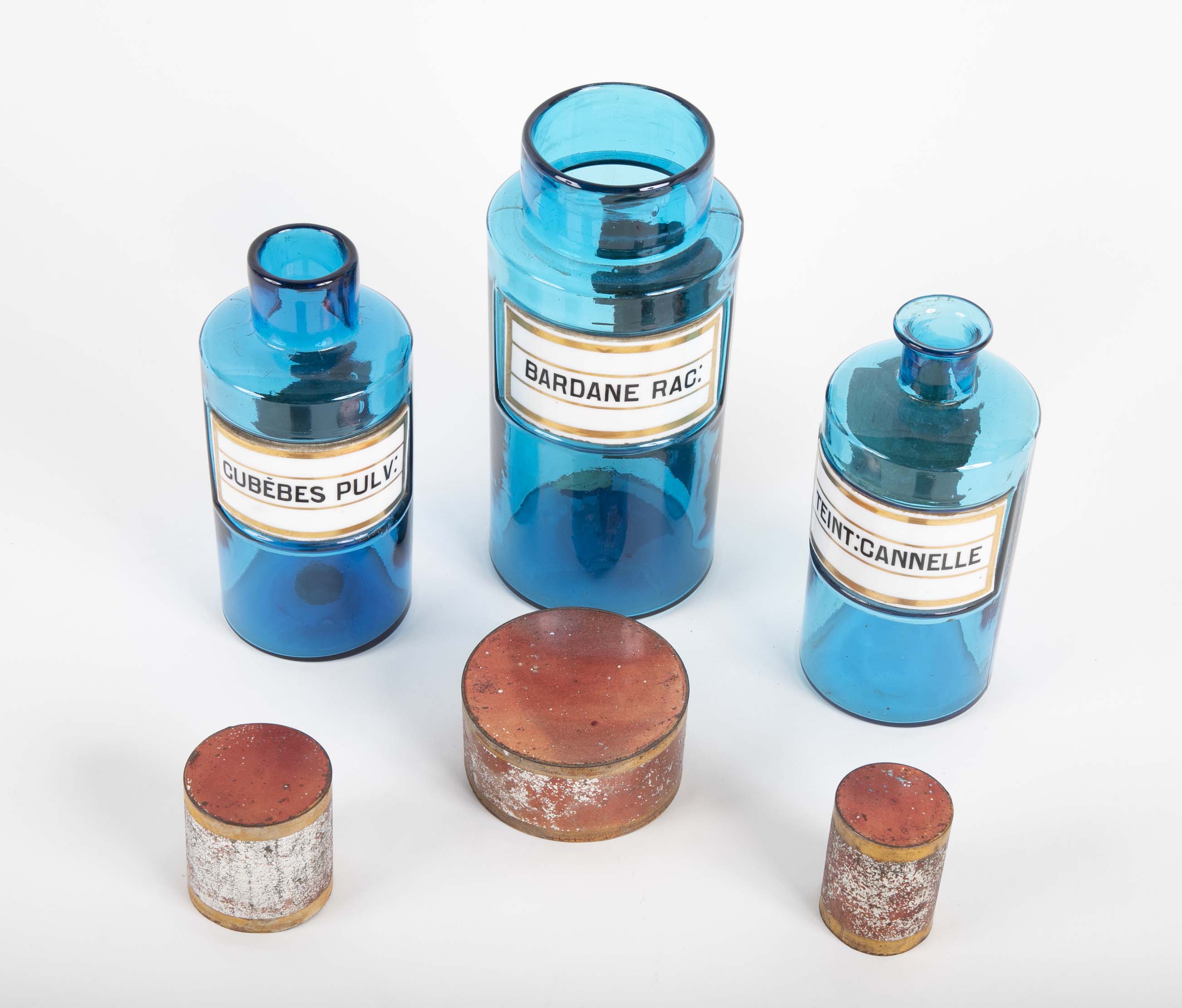Set of Three French Glass Pharmaceutical Bottles