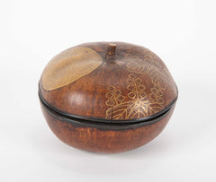 Japanese Lacquer Covered Gourd with Leaf Decoration