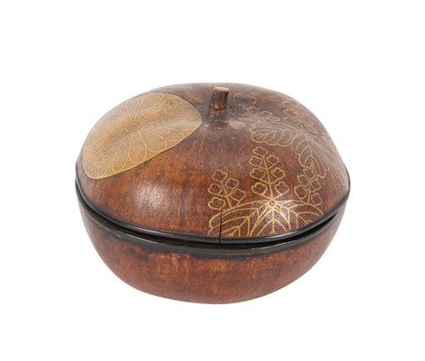 Japanese Lacquer Covered Gourd with Leaf Decoration