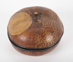 Japanese Lacquer Covered Gourd with Leaf Decoration