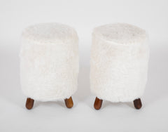 Pair of Faux Lambskin Upholstered Stools in the Manner of Jean Royere