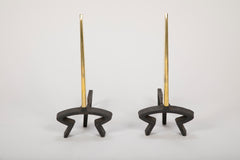 Pair of Brass and Iron Andirons by Donald Deskey, Bennett Metalworks