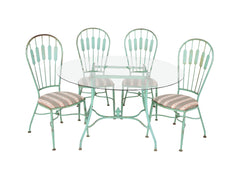 19th Century French Iron Glass Top Dining Table with Four Matching Chairs