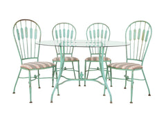 19th Century French Iron Glass Top Dining Table with Four Matching Chairs