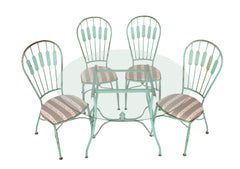 19th Century French Iron Glass Top Dining Table with Four Matching Chairs
