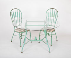 19th Century French Iron Glass Top Dining Table with Four Matching Chairs