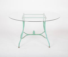 19th Century French Iron Glass Top Dining Table with Four Matching Chairs