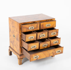 Italian Campaign Chest of Drawers with Olive Wood Veneer, Mid-20th Century