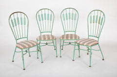 19th Century French Iron Glass Top Dining Table with Four Matching Chairs