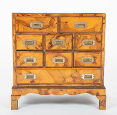 Italian Campaign Chest of Drawers with Olive Wood Veneer, Mid-20th Century