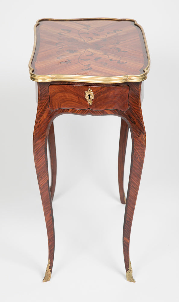 A Pair of Modern French Louis XV Style Bronze and Faux Marquetry Side Tables