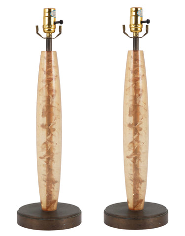 A Pair of "Cracked Ice" Resin Lamps with Bronze Bases