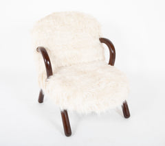 Pair of Faux Goat Hair Upholstered Armchairs in the Manner of Jean Royere