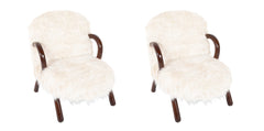 Pair of Faux Goat Hair Upholstered Armchairs in the Manner of Jean Royere