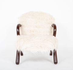 Pair of Faux Goat Hair Upholstered Armchairs in the Manner of Jean Royere