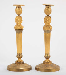 Pair of Gilt Bronze Empire Style Candlesticks