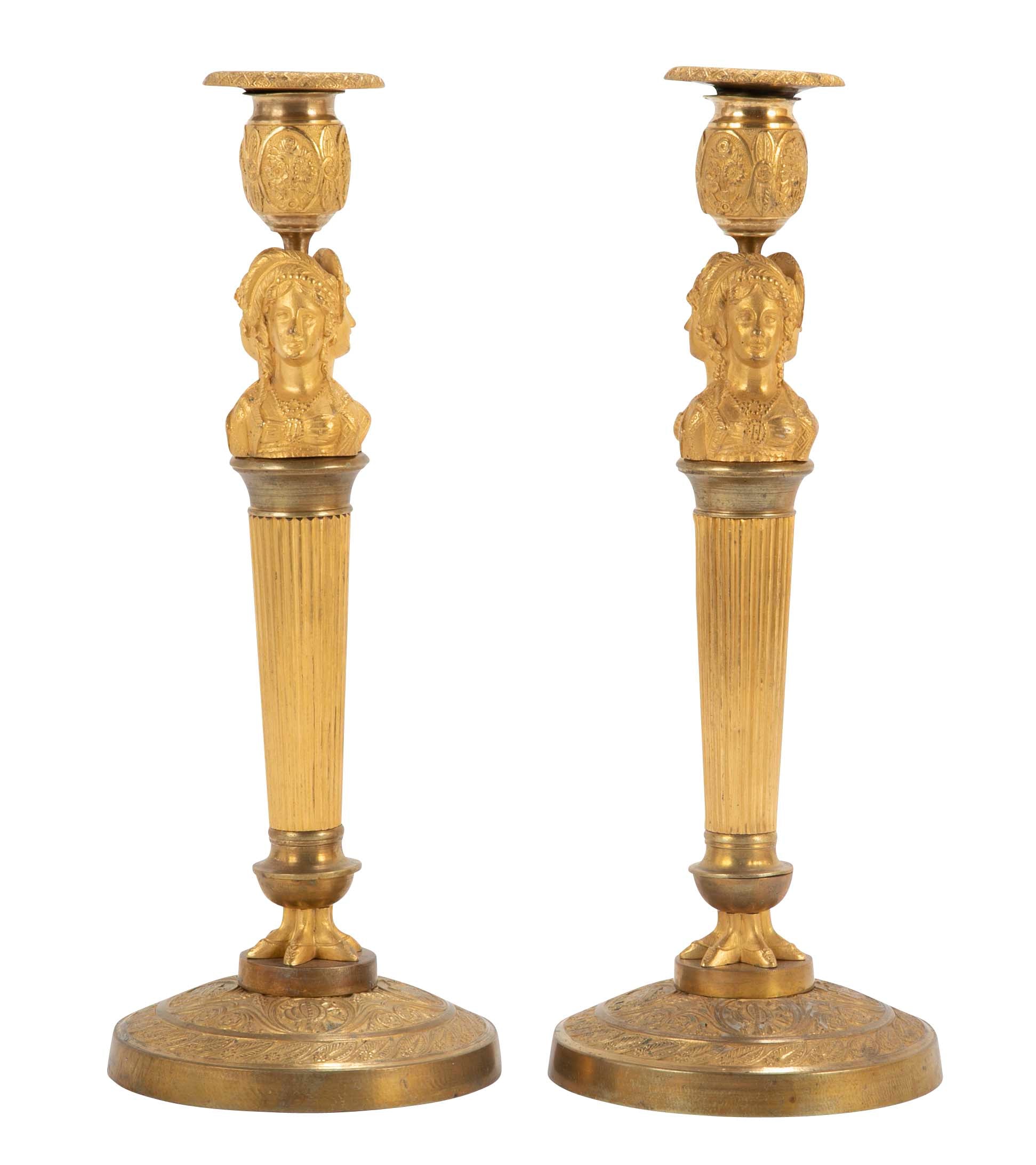 Pair of Gilt Bronze Empire Style Candlesticks