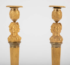 Pair of Gilt Bronze Empire Style Candlesticks